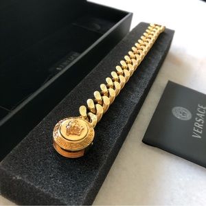 Versace Mens Medusa Head Cuban Link Bracelet in Gold/Brass